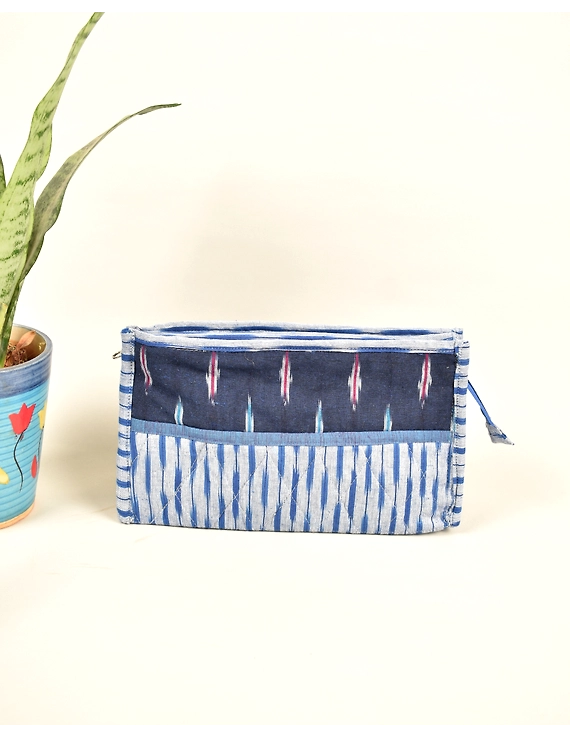 Blue ikat travel set with toiletry pouch, shoe bag and undergarment bag: VKR02A-2