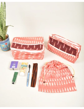 Pink ikat travel set with toiletry pouch, shoe bag and undergarment bag: VKR02B-5-sm