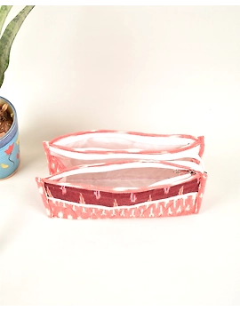 Pink ikat travel set with toiletry pouch, shoe bag and undergarment bag: VKR02BD-3-sm