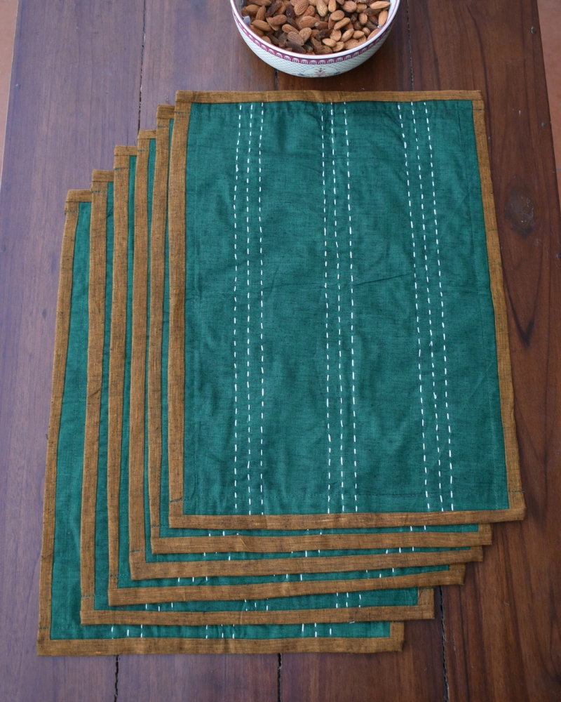 Rust and green ikat table mat set of six - HTM08C-8