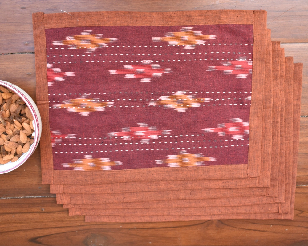 Maroon ikat table mat set - HTM08E-4