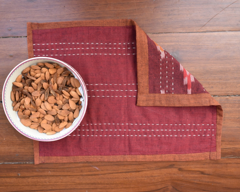 Maroon ikat table mat set - HTM08E-3