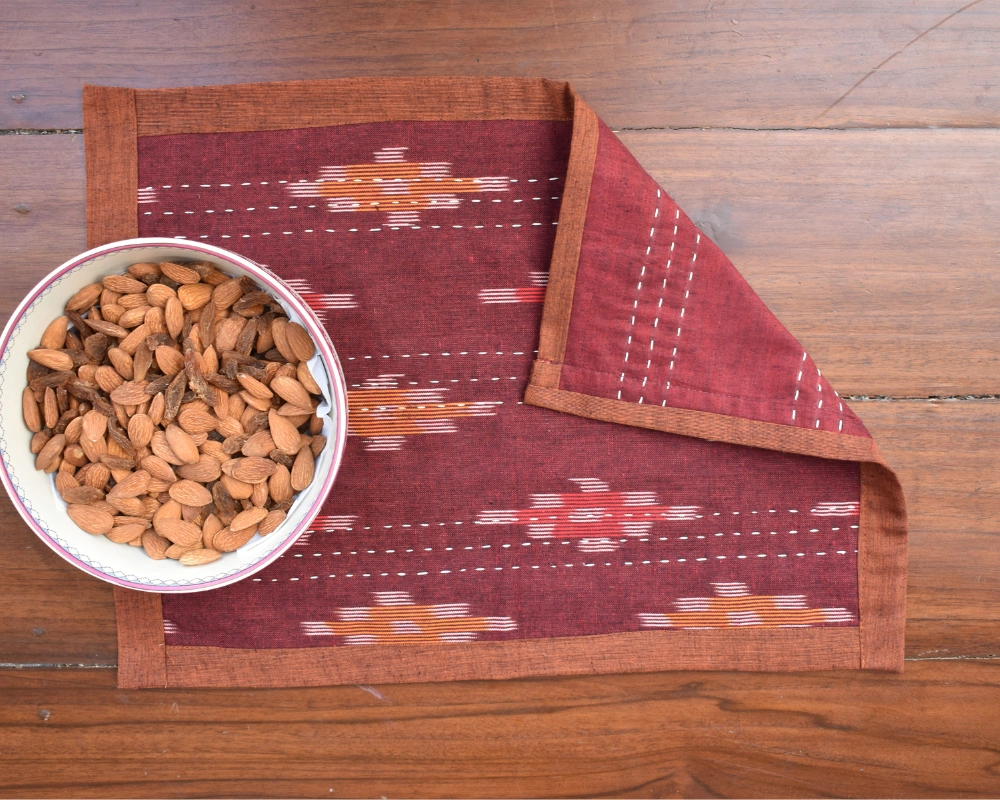 Maroon ikat table mat set - HTM08E-2