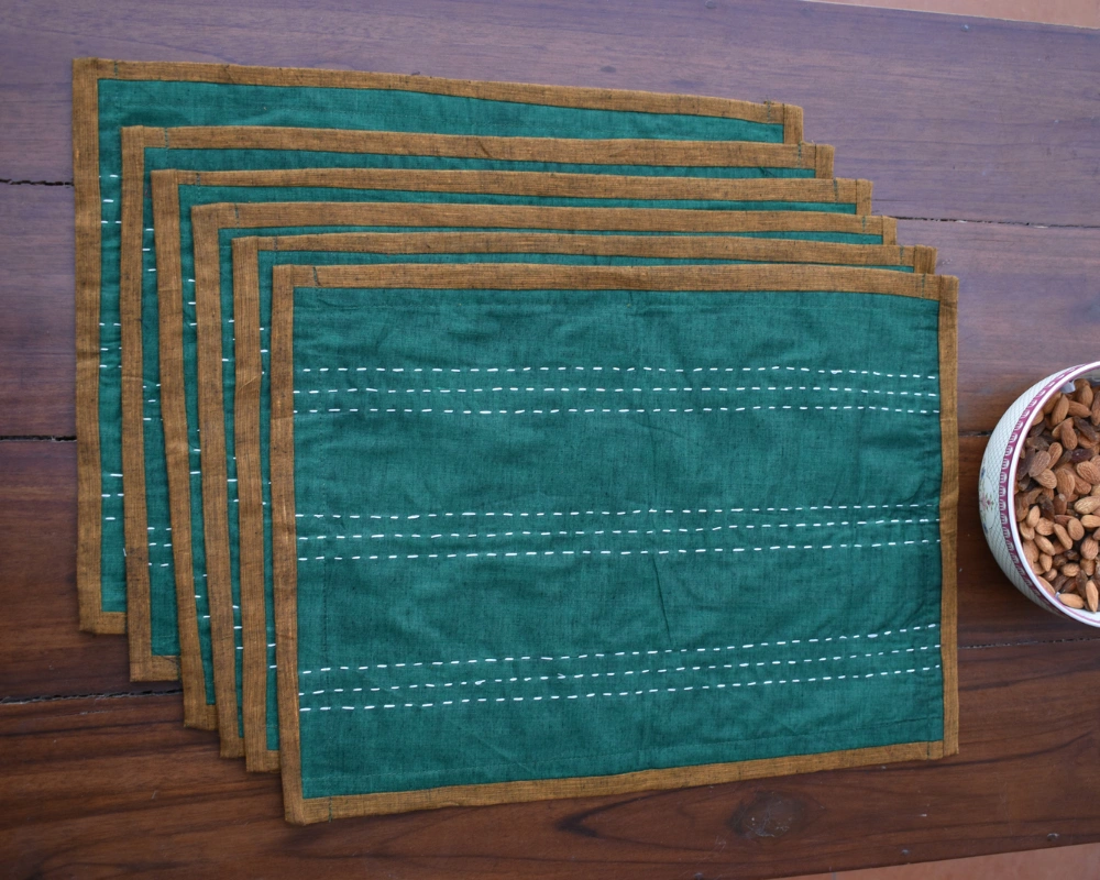 Rust and green ikat table mat set of six - HTM08C-3