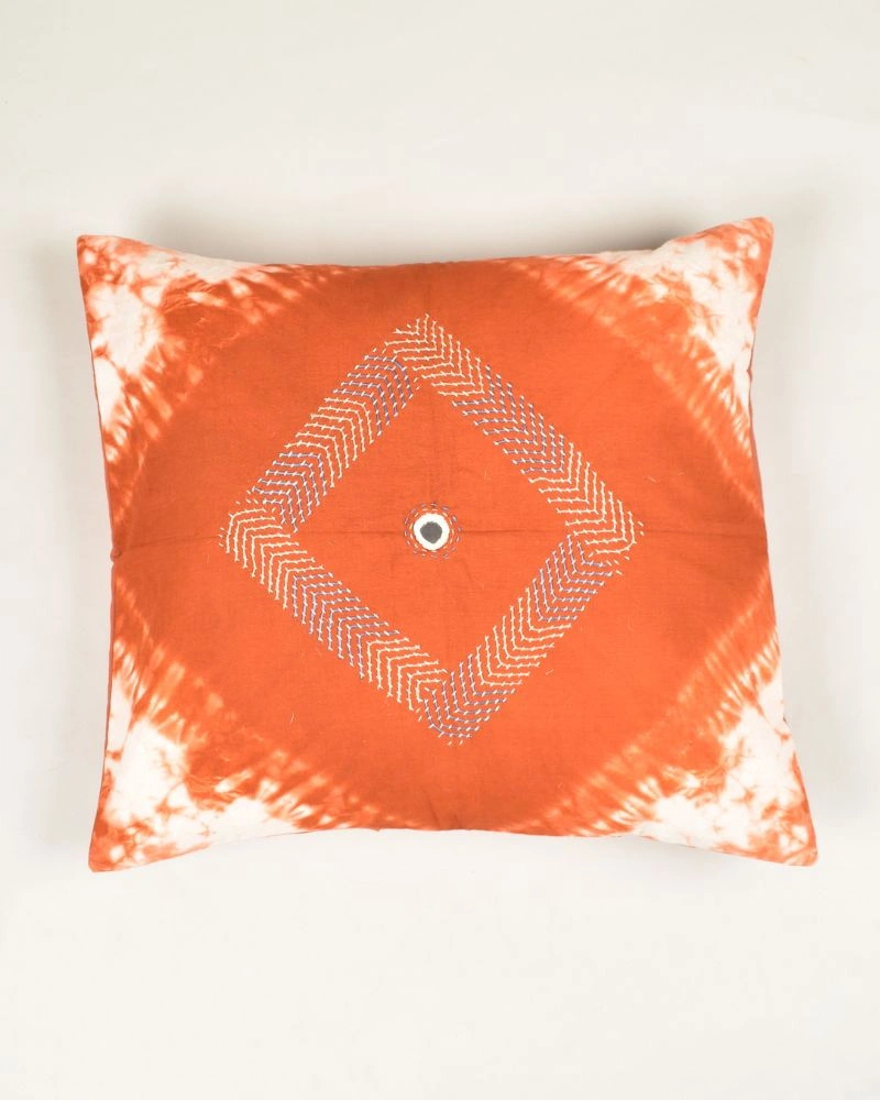 Brown tie dye cushion cover with diamond design- HCC52A-HCC52A