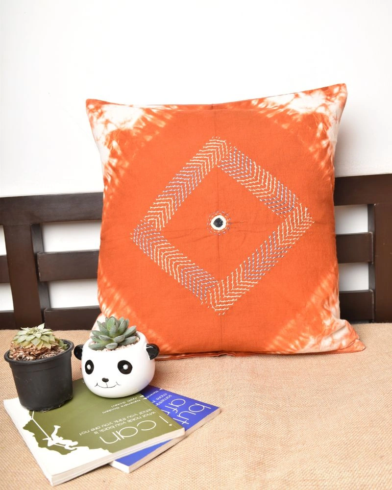 Brown tie dye cushion cover with diamond design- HCC52A-16x16-1