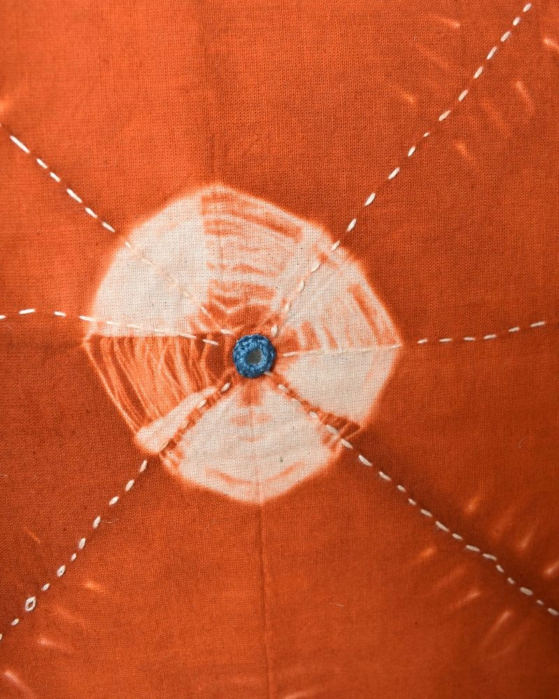 Brown tie dye cushion cover with mirror work- HCC52B-16x16-3