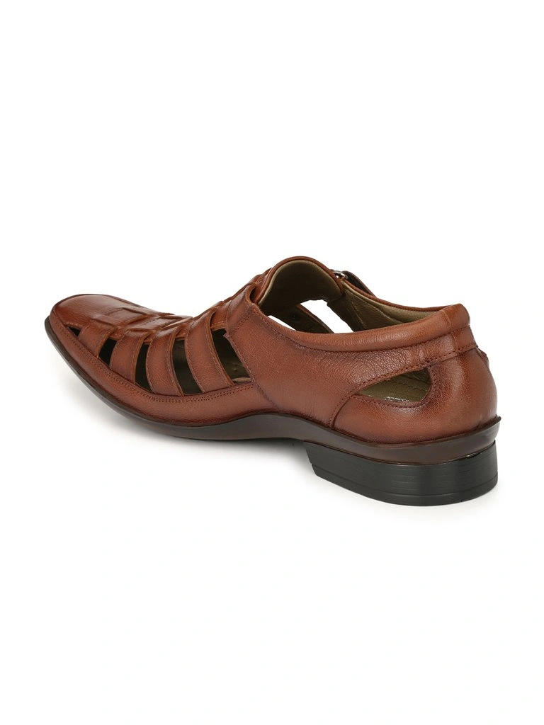 Buy Hitz Men's Brown Leather Slip-On Shoe Style Sandals online