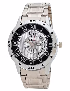 LOF White Round Dial Metal Strap Men's Multi function Analog watch - LW3008-2-sm
