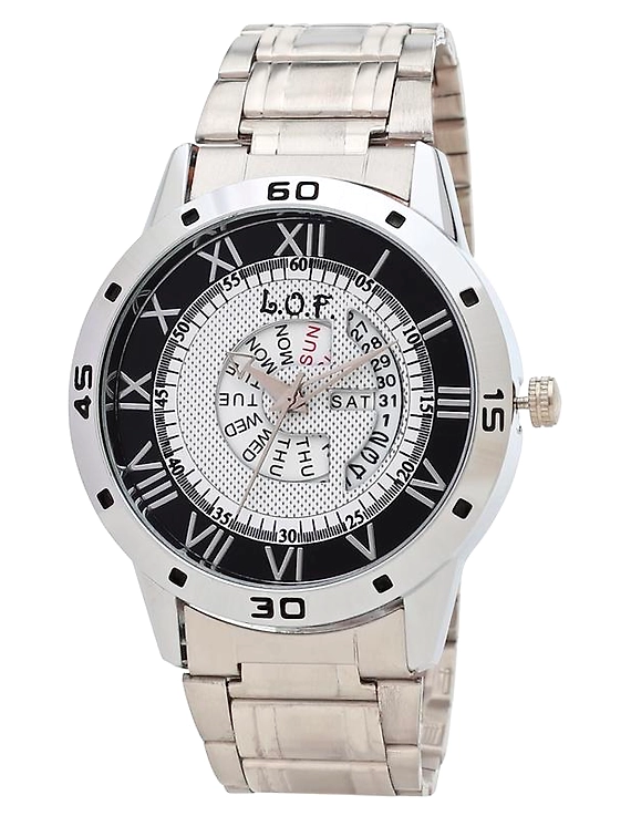 LOF White Round Dial Metal Strap Men's Multi function Analog watch - LW3008-2