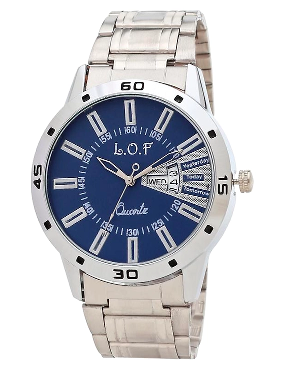 LOF Blue Round Dial Metal Strap Men's Multi function Analog watch - LW3002-1