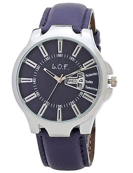 LOF Blue Round Dial Leather Strap Men's Multi function Analog watch - LW2009-LW2009-sm