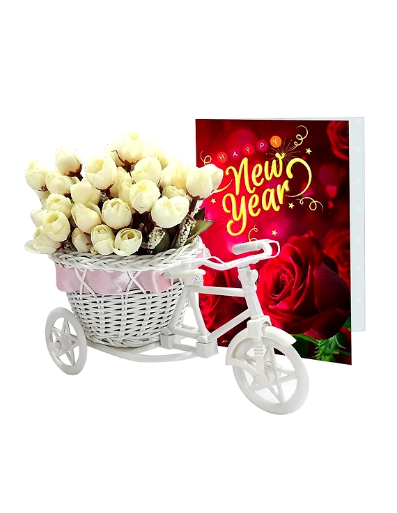 LOF New Year Gift For Friends Girlfriend Best Wishes and Home Decoration Flower Basket Cycle with Greeting Card ST-06-LOF-SMLCYCFLOCRD-03