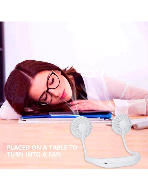 Globex Mini Hands-Free Neckband, Wearable Portable Double Wind Personal Dual Fan with USB Rechargeable for Traveling Outdoor Office-M-VYSA-NECK-FAN
