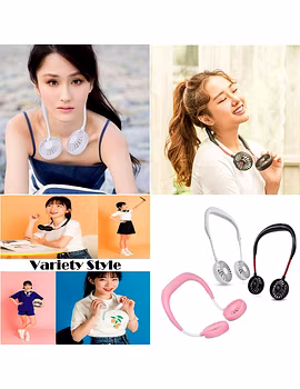 Globex Mini Hands-Free Neckband, Wearable Portable Double Wind Personal Dual Fan with USB Rechargeable for Traveling Outdoor Office-1-sm