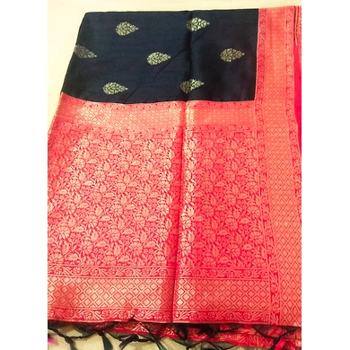 Black Color Bhagalpuri Ghicha Silk Saree with Running Blouse-Black-1
