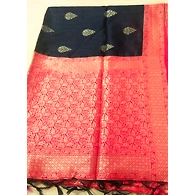 Black Color Bhagalpuri Ghicha Silk Saree with Running Blouse-Black