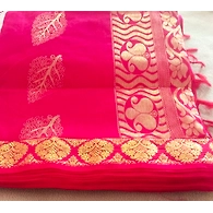 Fuchsia Color Handwoven Gadwal Saree with Running Blouse-Fuchsia 
