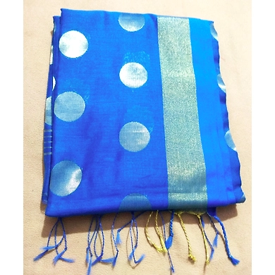 Blue Color Cotton Silk Saree With Running Blouse-Blue -1
