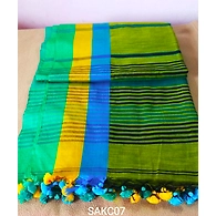 Green Color Khadi Handloom Cotton Saree with Running Blouse-Green