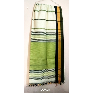 Cream Color Khadi Handloom Cotton Saree With Running Blouse-SAKC08
