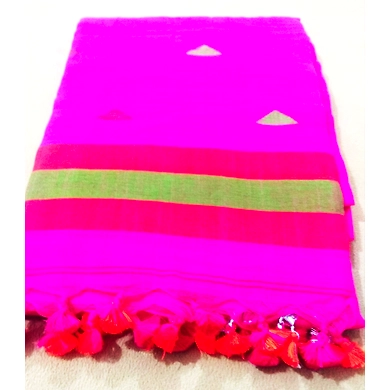 Fuschia Pink Khadi Handloom Cotton Saree With Running Blouse.-SAKC09