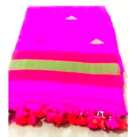 Fuschia Pink Khadi Handloom Cotton Saree With Running Blouse.