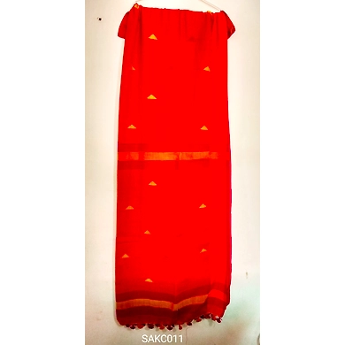 Deep orange colour Khadi Handloom Cotton Saree With Running Blouse-SAKC011