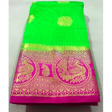 Green Raw Silk Saree With Running Blouse-SARS012