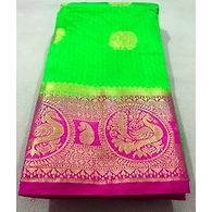 Green Raw Silk Saree With Running Blouse