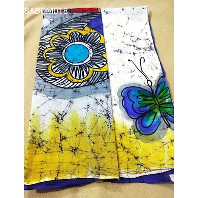 SABCM018 Grey Color Handwoven Hand Batik and Hand Painted Cotton Mulmul Saree With Running Blouse-SABCM018