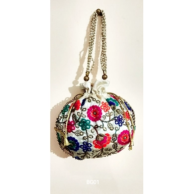 BG01 Cream Color Rajasthani Potli Hand Purse-BG01