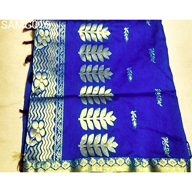 Blue Color Mangalgiri Saree with Running Blouse-SAMG016
