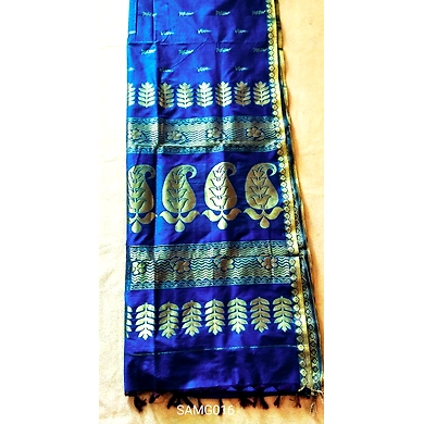 Blue Color Mangalgiri Saree with Running Blouse-1