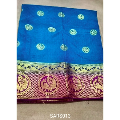 Blue  Color Raw Silk Saree With Running Blouse-Blue-1