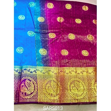 Blue  Color Raw Silk Saree With Running Blouse-SARS013