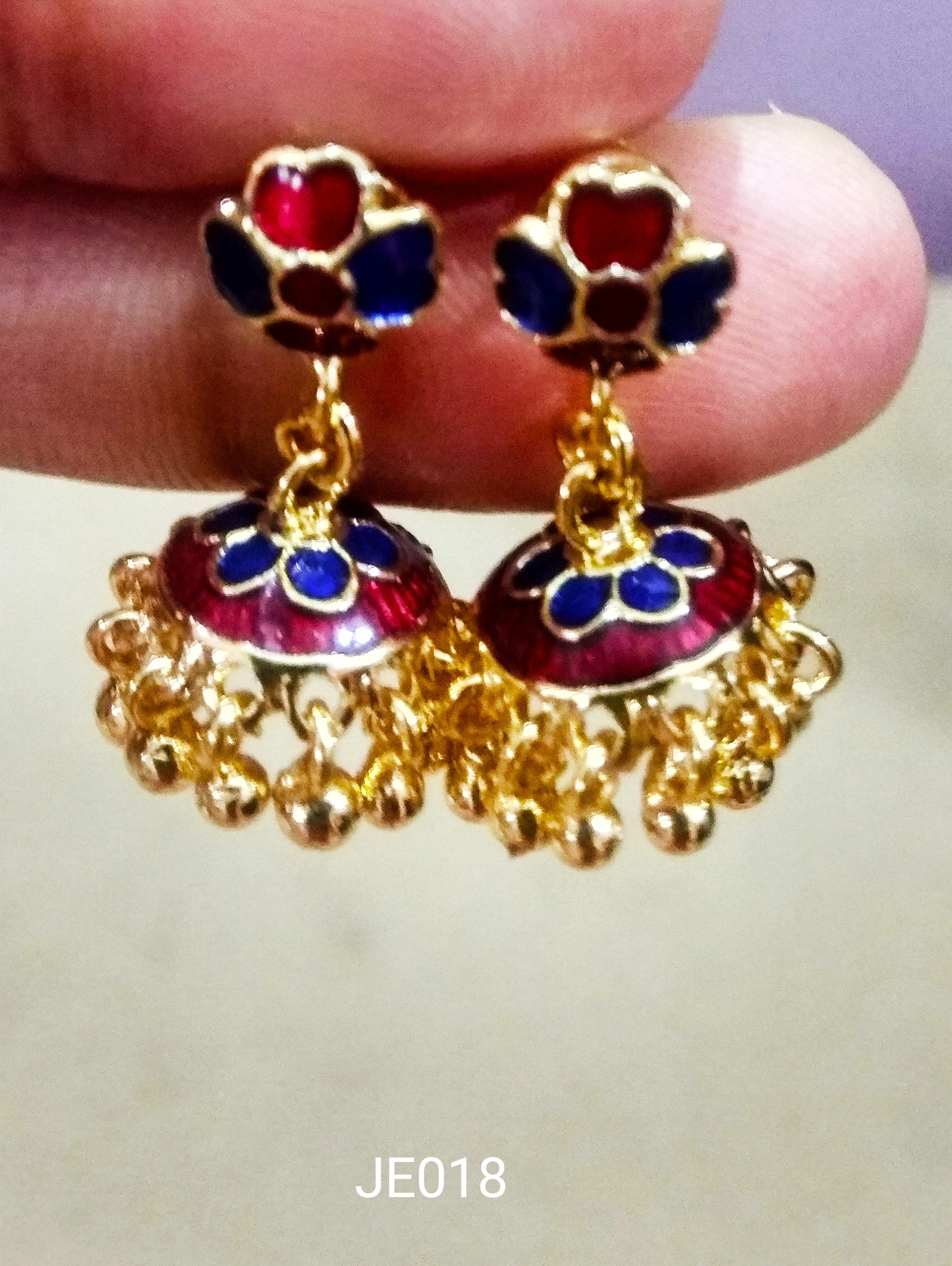 JE018 Meenakari Enamel Bronze Jhumka Earrings-3