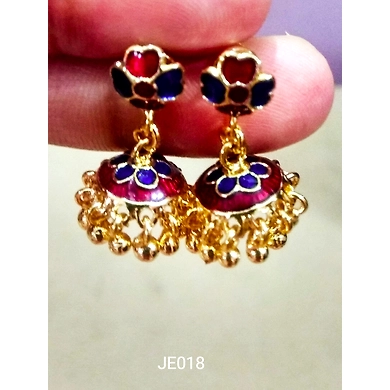 JE018 Meenakari Enamel Bronze Jhumka Earrings-3