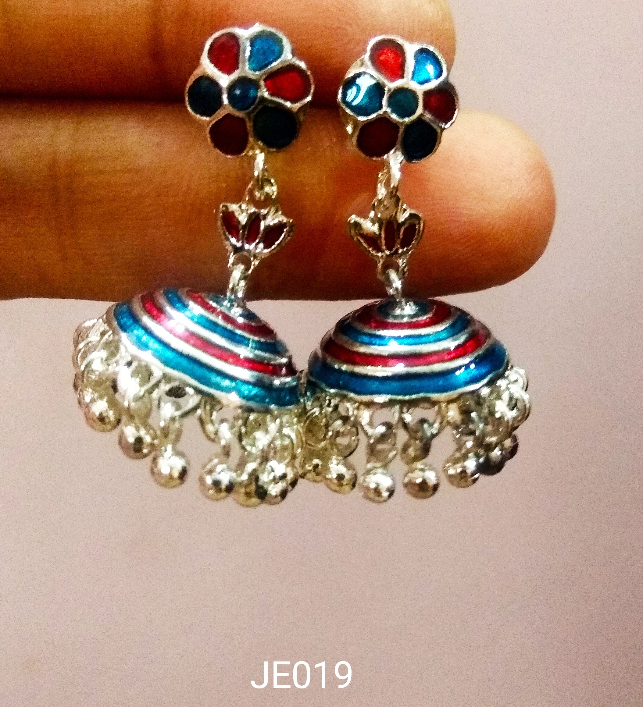 JE019 Meenakari Enamel Bronze Jhumka Earrings-2