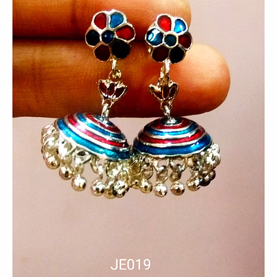 je019 meenakari enamel bronze jhumka earrings