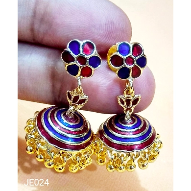 JE024 Meenakari Enamel Bronze Jhumka Earrings-2