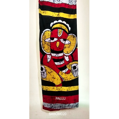 SABCM020 Handwoven Hand batik and Hand Painted Cotton Mulmul Saree with Running Blouse-3