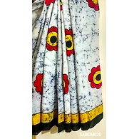 SABCM020 Handwoven Hand batik and Hand Painted Cotton Mulmul Saree with Running Blouse