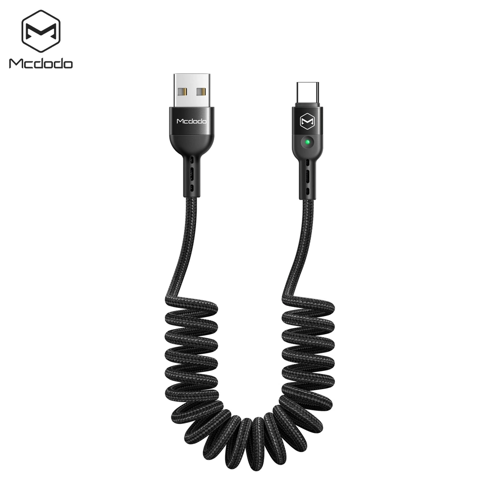 The Smart Shoppers - MCDODO [Type-C] Coiled Elastic USB Cable, Retractable, Spiral Cord, Car Charger, QC 4.0, Nylon Braided, for Galaxy,Google,Nexus 6P,LG,HTC &amp; More (Black, 1.8 Meter) (Omega Seri-Black-1.8-Aluminum Alloy + Nylon-1
