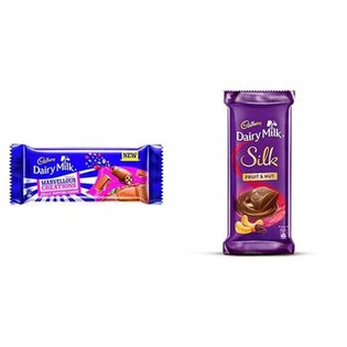 Cadbury Dairy Milk, Jelly Popping Candy, 75g (Pack of 5) and Cadbury Dairy Milk Silk, Fruit and Nut, 137g (Pack of 3)