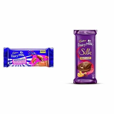 Cadbury Dairy Milk, Jelly Popping Candy, 75g (Pack of 5) and Cadbury Dairy Milk Silk, Fruit and Nut, 137g (Pack of 3)