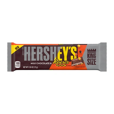 HERSHEY'S Milk Chocolate & REESE'S PIECES Candy King Size Bar, 2.55 Ounce