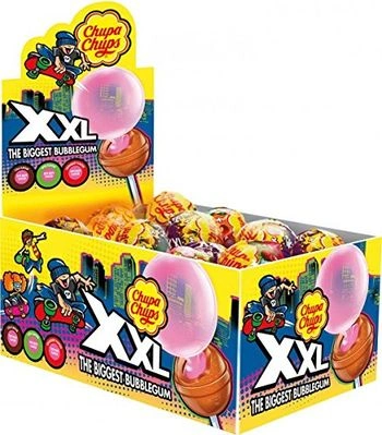 Chupa Chups XXL Biggest Bubblegum Tutti Frutti Flavour Lollipops in Cola, Apple &amp; Strawberry Flavour ( 25 X 29g ), 725g-CON_FEC76690