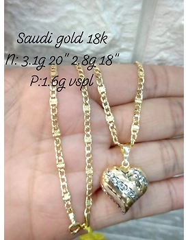 18k Saudi Gold Necklace pendant tri color heart