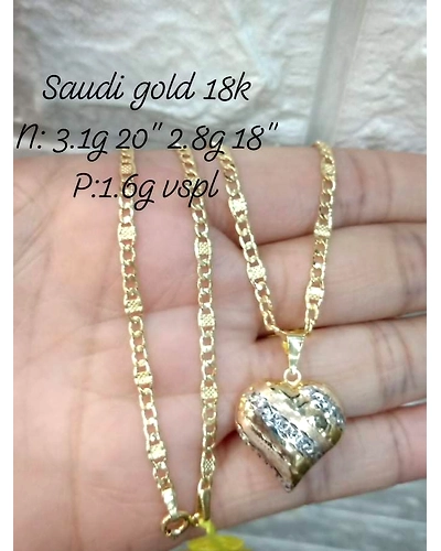 18k Saudi Gold Necklace pendant tri color heart-Saudi10